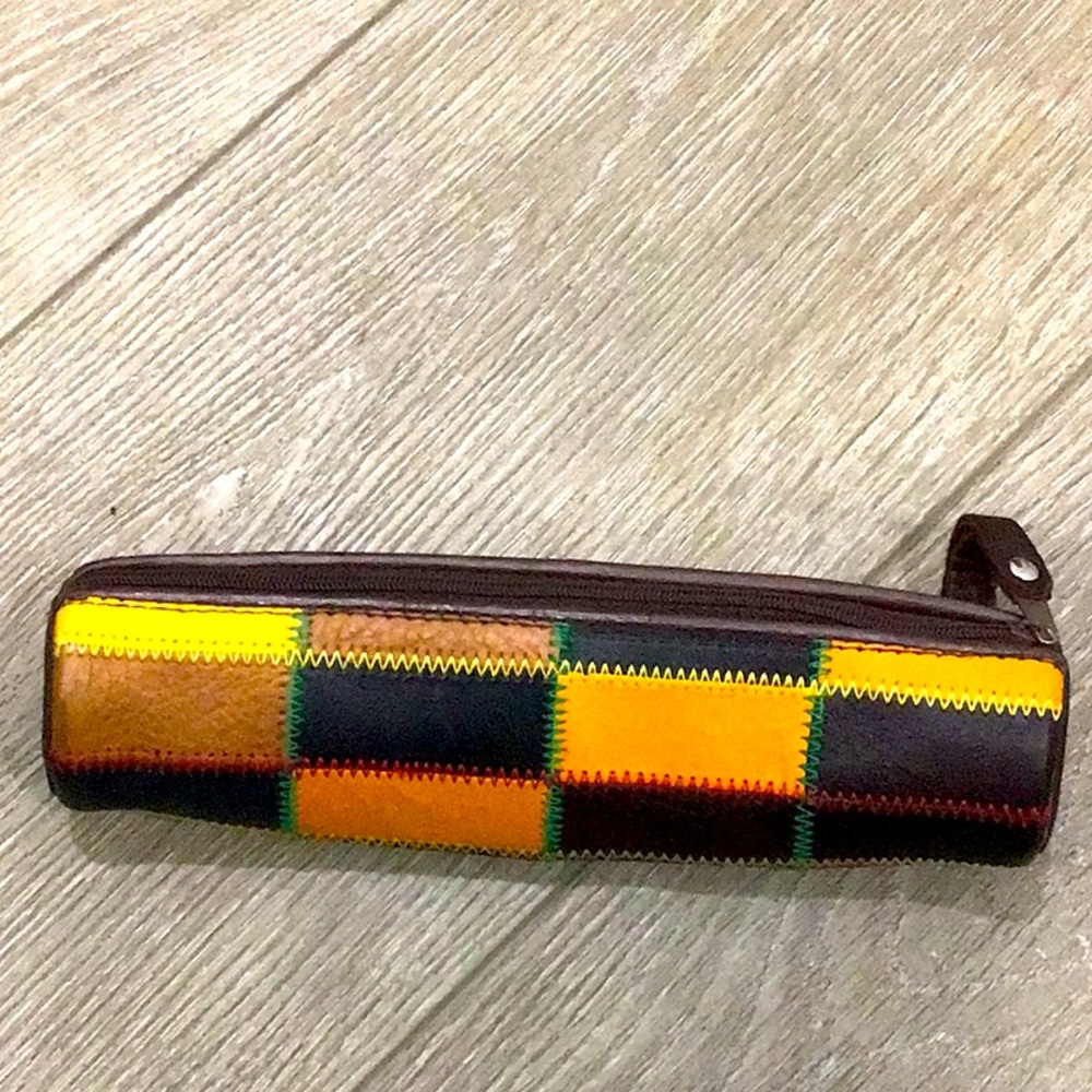 Leather Patchwork Zip Pouch